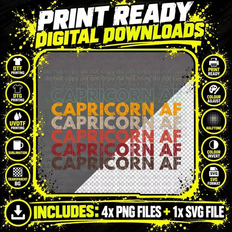 Capricorn AF Apparel for Men Women Funny Zodiac Sign Png SVG Digital Bundle
