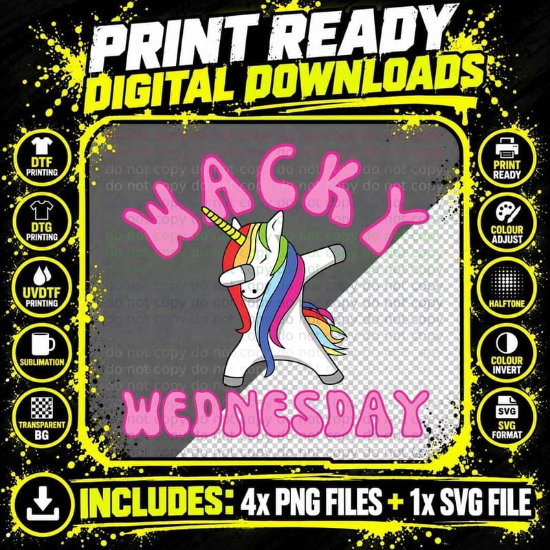 Classic Wacky Wednesday Shirt. Funny Unicorn Mismatch Png SVG Digital Bundle