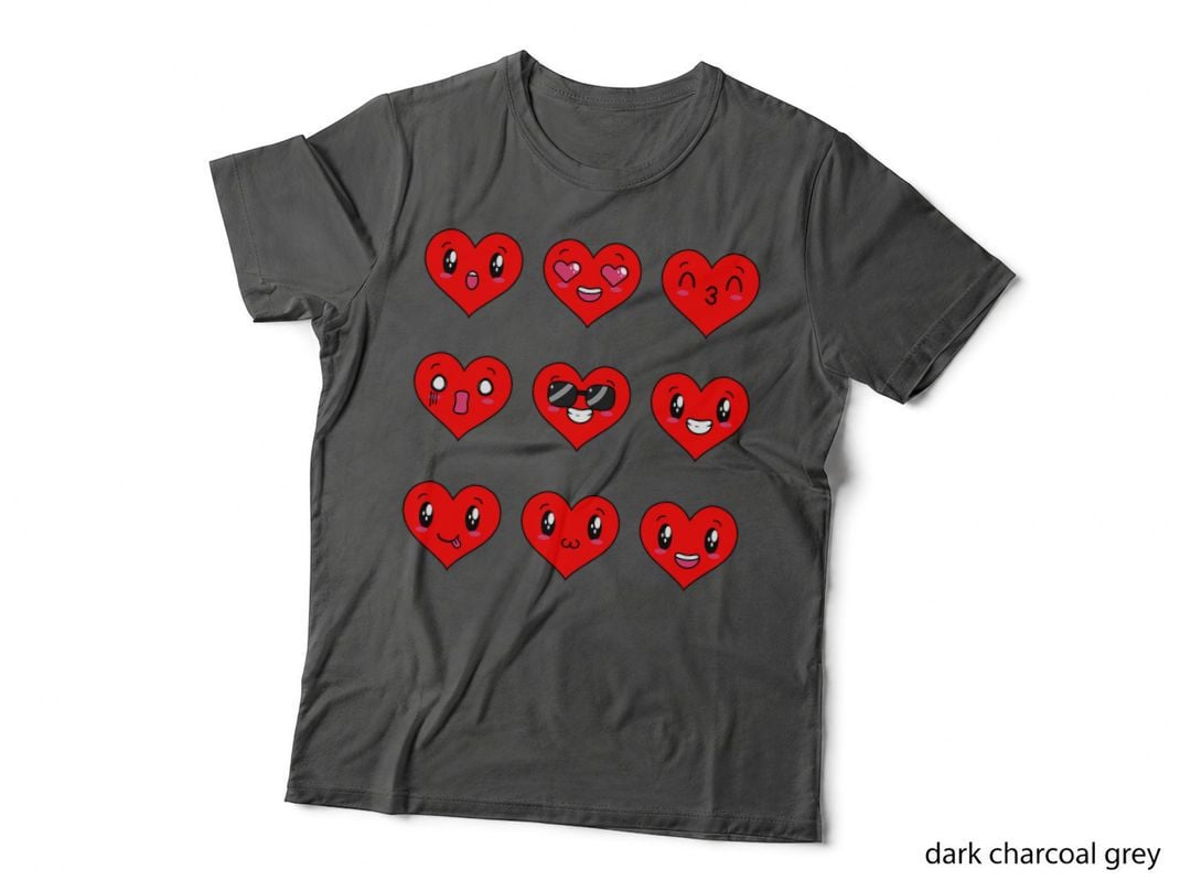 Cute Love Hearts Faces Valentines Day Funny Boys Girls T-Shirt