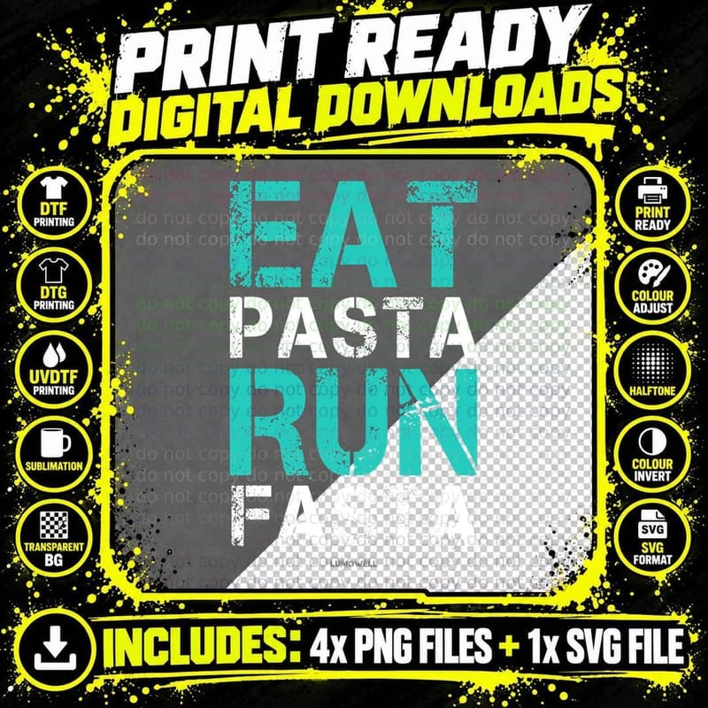 Eat Pasta Run Fasta Funny Running T-Shirt Png SVG Digital Bundle