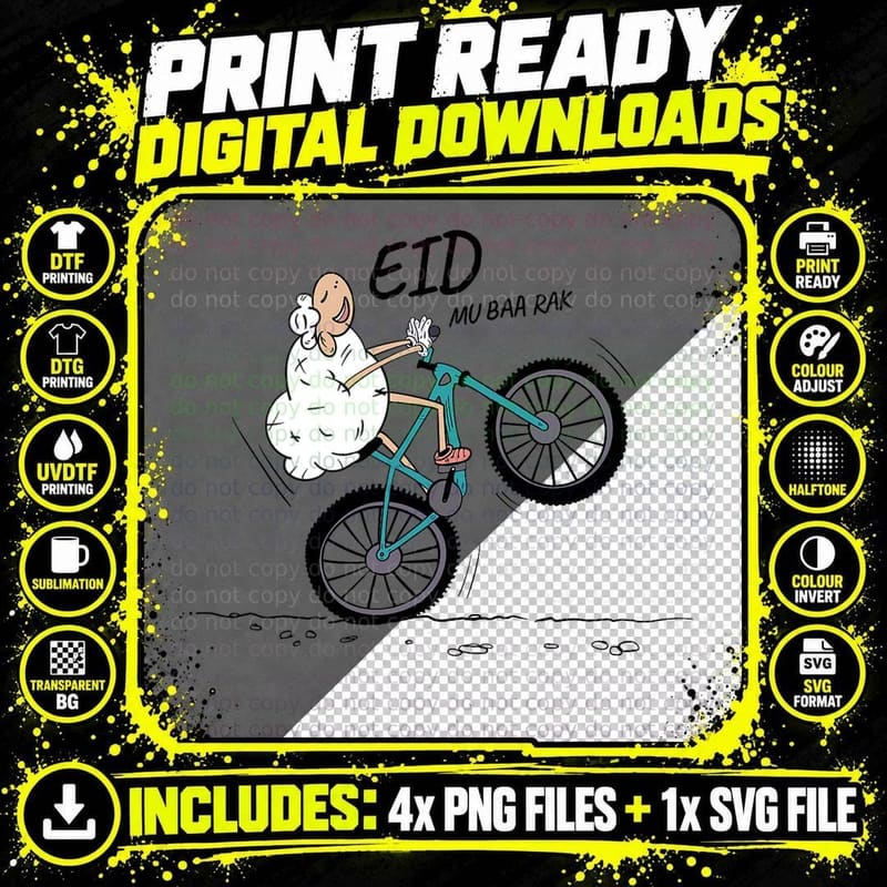 Eid Al Adha Eid Mubarak Funny Sheep Riding a Bike T-Shirt Png SVG Digital Bundle