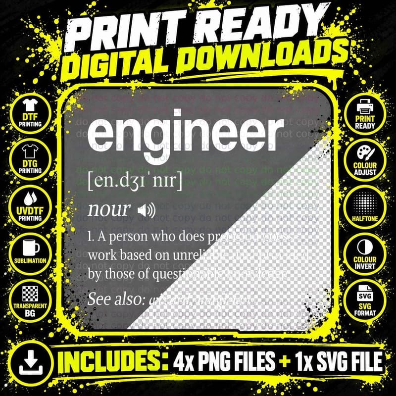 Engineer Definition Funny Engineering Mechanical Civil Png SVG Digital Bundle