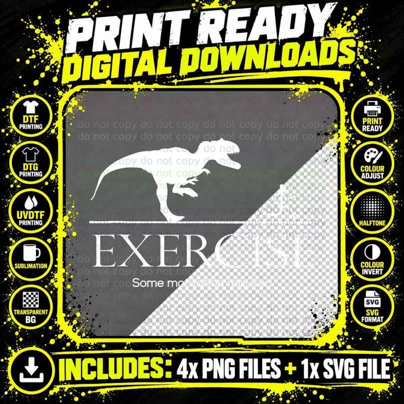Exercise Motivation Required Funny T-Rex Running Workout Png SVG Digital Bundle