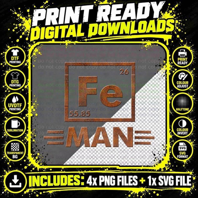 Fe Man Science T-Shirt - Funny Adults & Kids Tee or Png SVG Digital Bundle