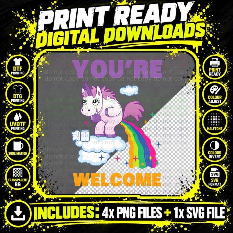 Fun Unicorn Rainbow Fart Poop Where Rainbows from Joke Png SVG Digital Bundle