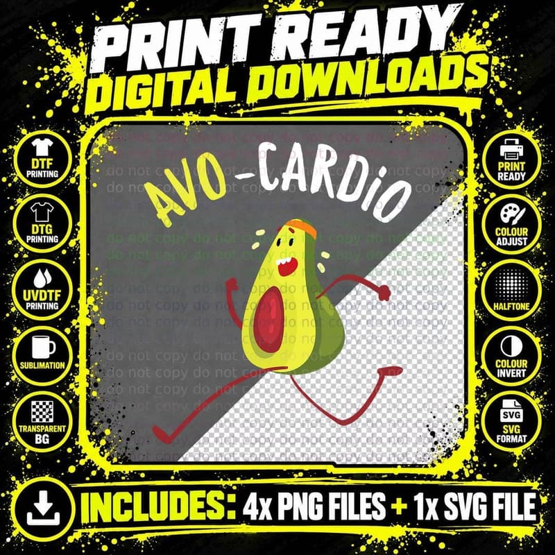 Funny Avo-Cardio Pun Workout Running Avocado T-Shirt Png SVG Digital Bundle