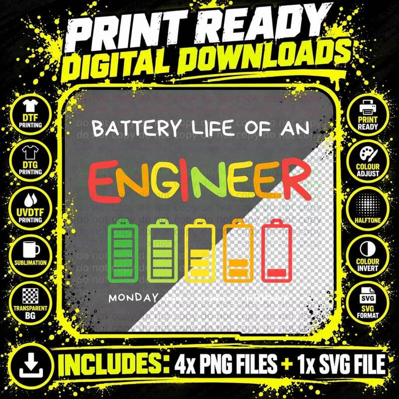 Funny Battery Life of an Engineer Appreciation Png SVG Digital Bundle