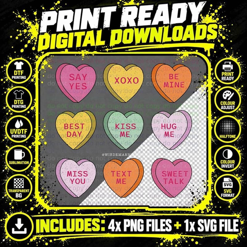 Funny Candy Valentines Day Hearts Retro Trendy Girls Png SVG Digital Bundle