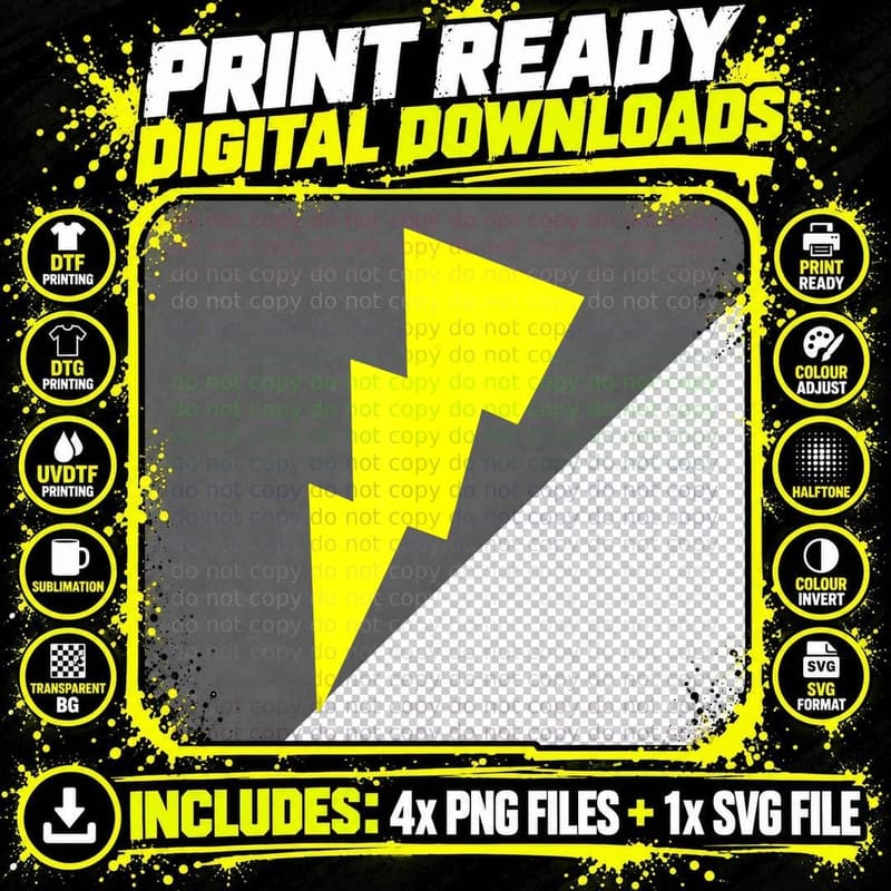 Funny Cool Yellow Lightning Bolt Sign Lights Race Png SVG Digital Bundle