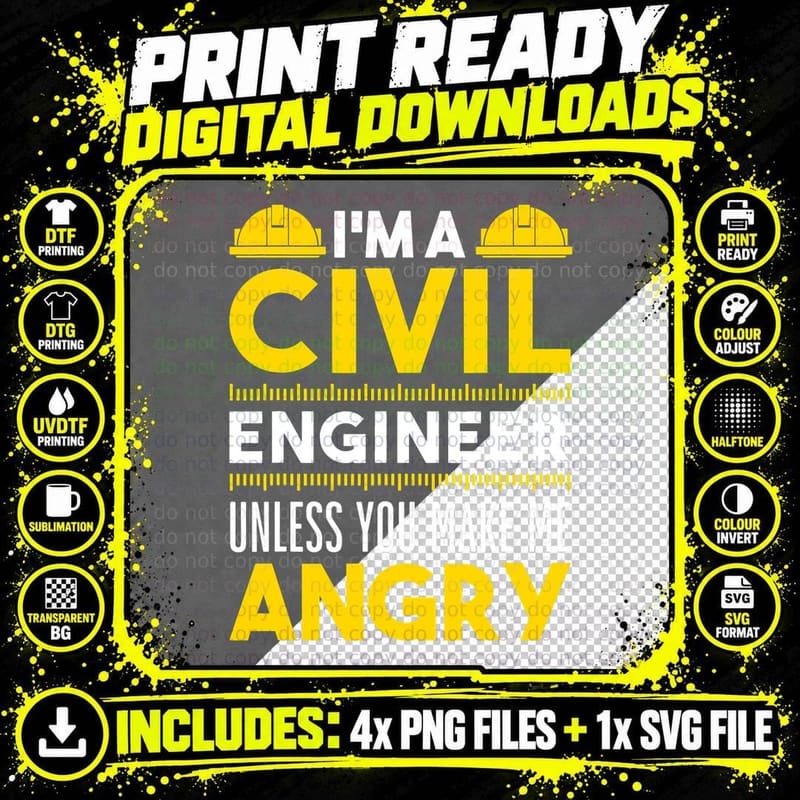 Funny Engineering Apparel Funny Motive Civil Engineer Png SVG Digital Bundle