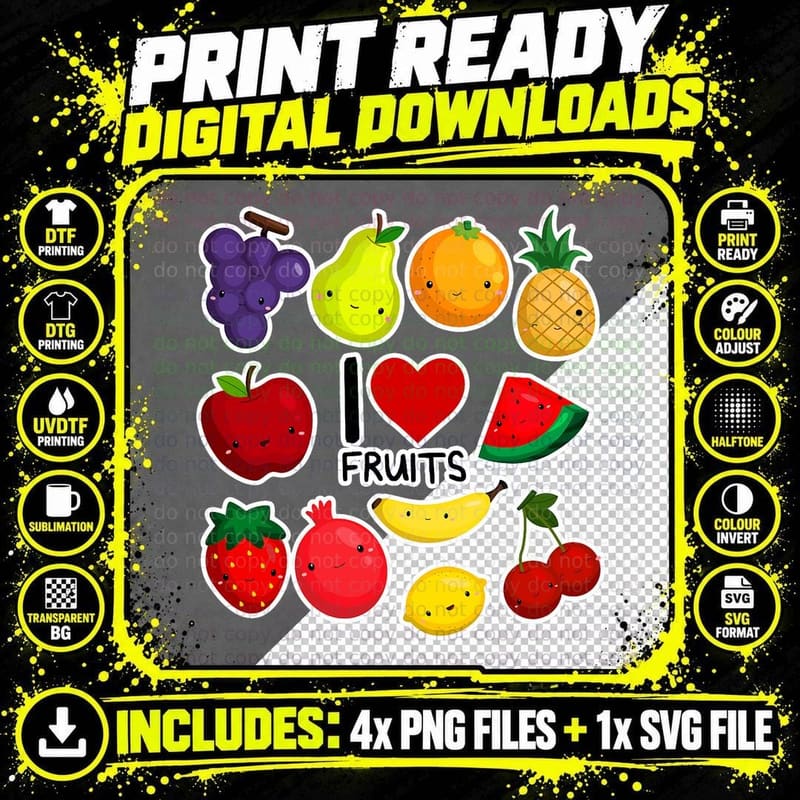 Funny Fruit Vegetable Vegan Fruit Fruits T-Shirt Png SVG Digital Bundle