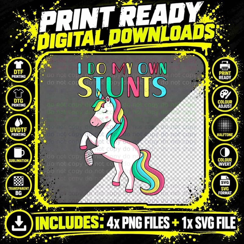 Funny I Do My Own Stunts Broken Arm Cute Magical Unicorn Png SVG Digital Bundle