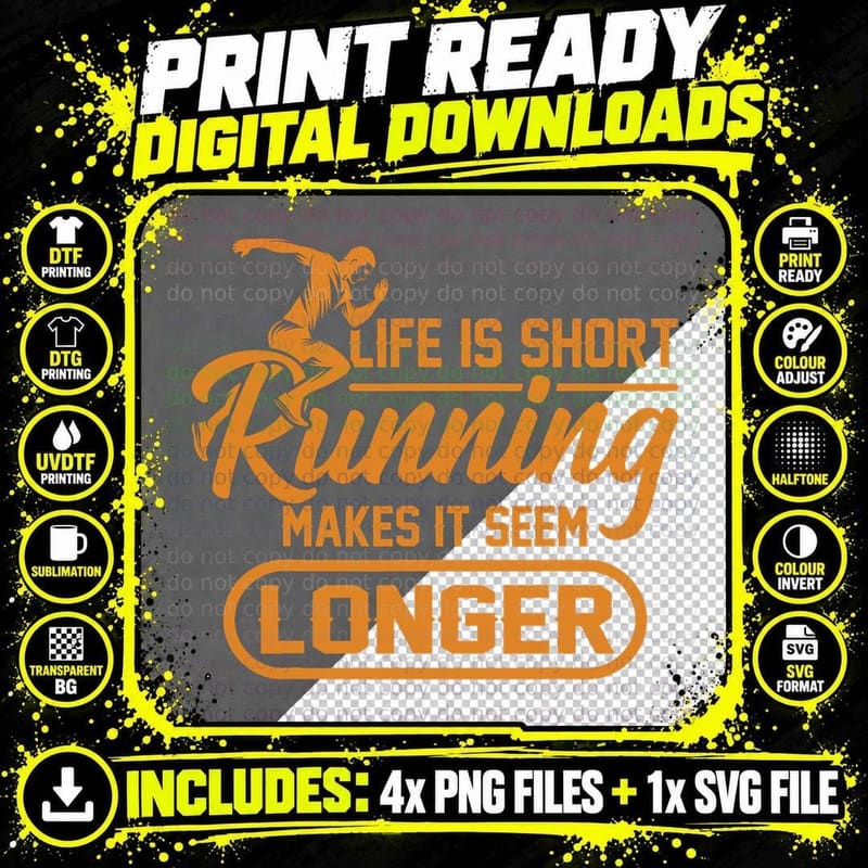 Funny Life Is Short Running Makes It Seem Longer Runner Png SVG Digital Bundle
