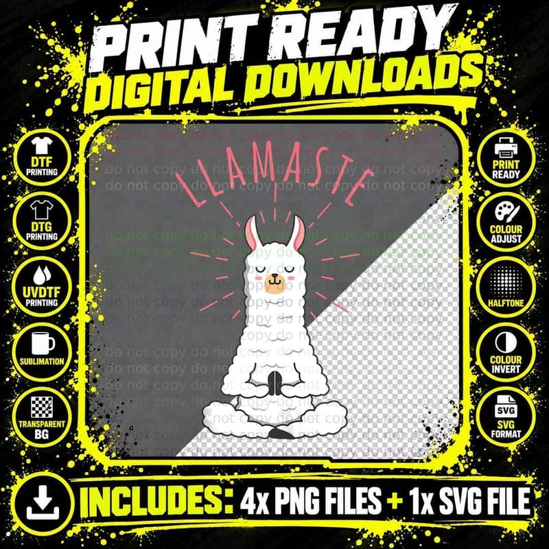 Funny Llama Do Yoga, Llamaste, Namaste Funny Yoga Png SVG Digital Bundle