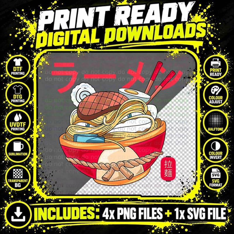 Funny Monster Ramen Japan Noodles Japanese Culture Png SVG Digital Bundle