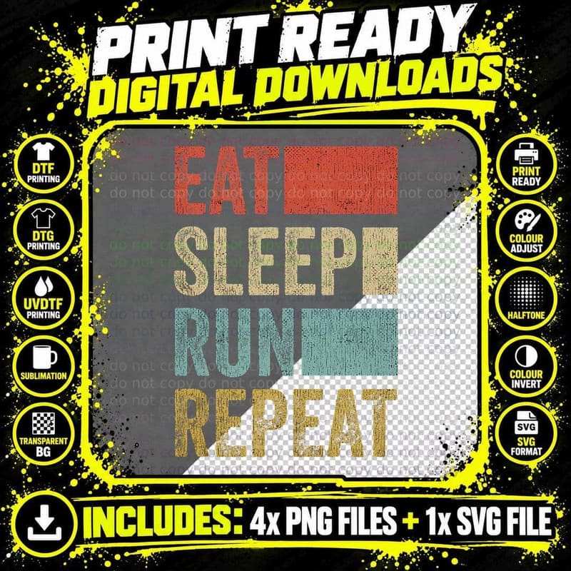 Funny Running Stuff Men Runner Retro Eat Sleep Run Png SVG Digital Bundle