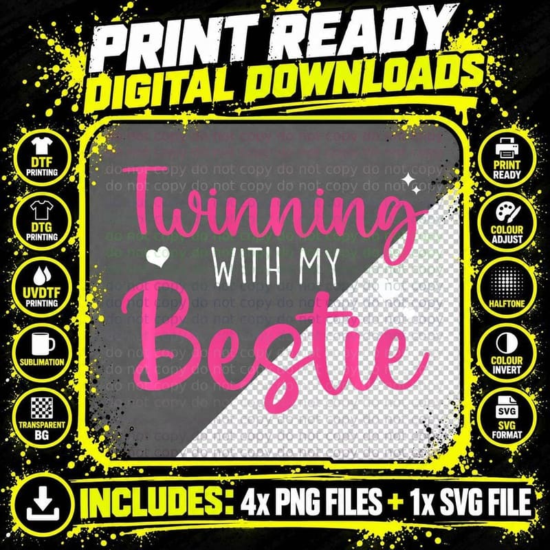 Funny Twin Matching Twins Day Friend Twinning with My Png SVG Digital Bundle