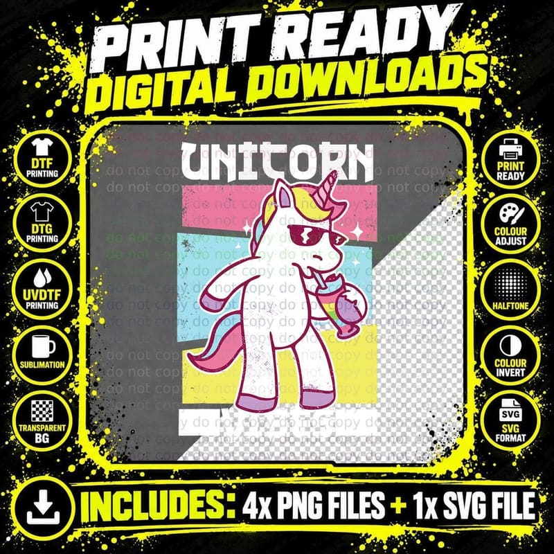 Funny Unicorn Design for Girls and Woman Unicorn Vibes Png SVG Digital Bundle