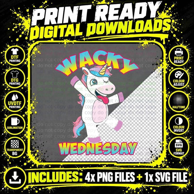 Funny Unicorn Wednesdays - Wacky Wednesday Unicorn Png SVG Digital Bundle
