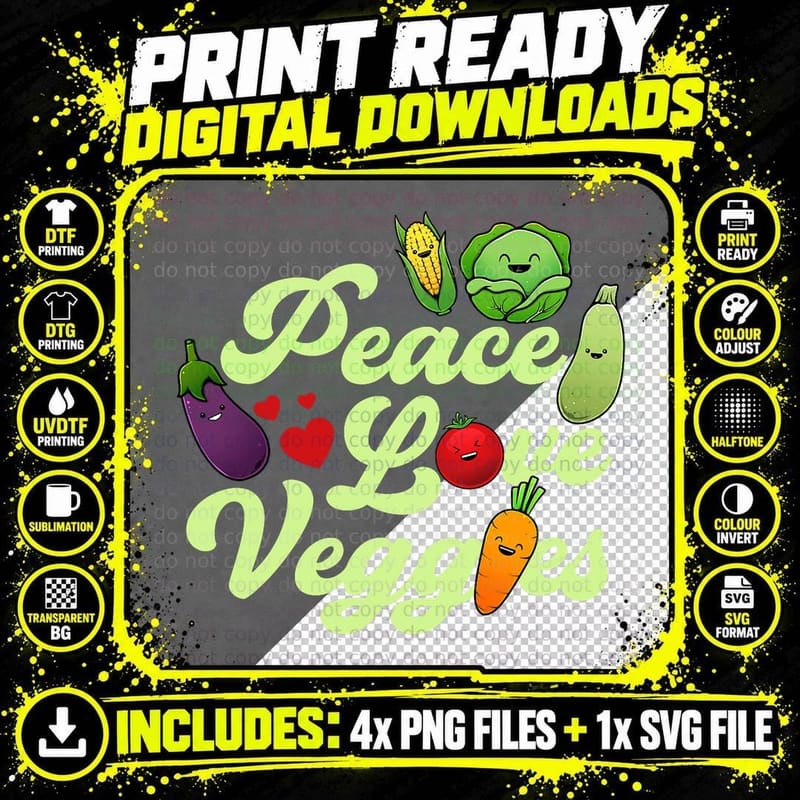 Funny Veggie Art for Men Women Vegetable Plant Vegan Png SVG Digital Bundle