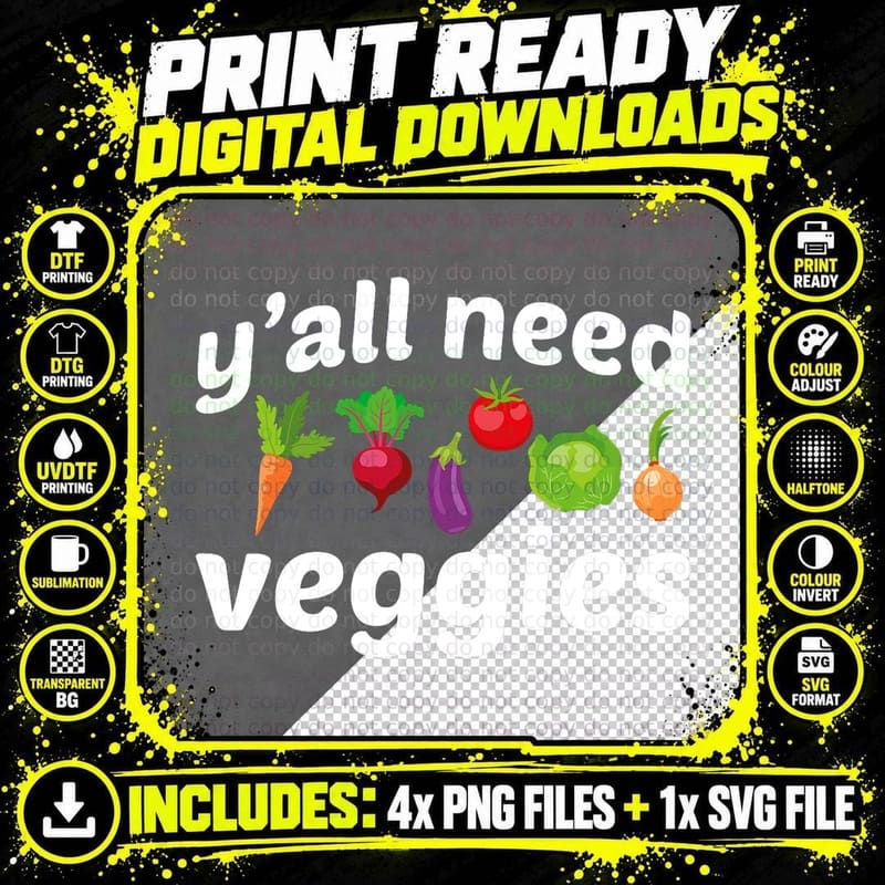 Funny Veggies Design Vegetarian Nutrition Cool Png SVG Digital Bundle