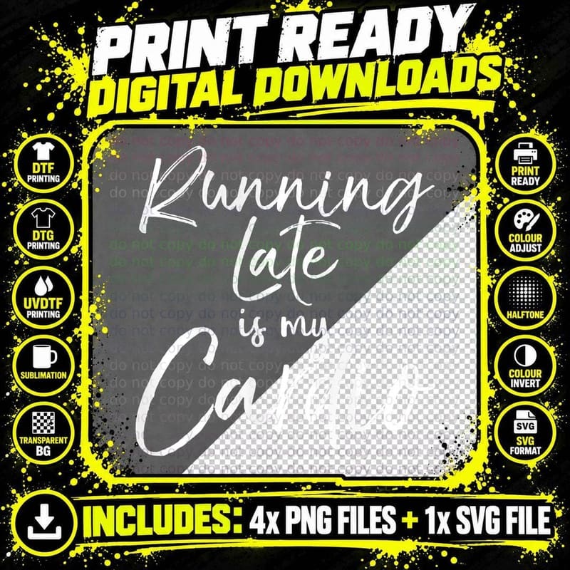 Funny Workout Gear for Women Cute Running Late Is My Png SVG Digital Bundle