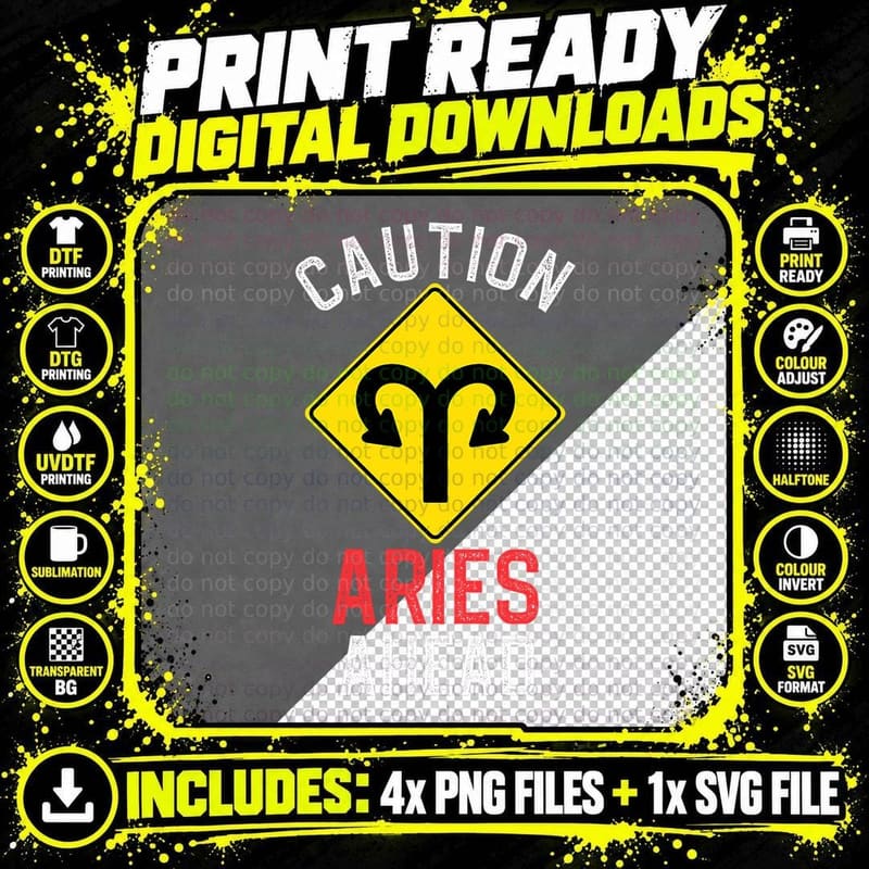 Funny Zodiac Horoscope Aries Road Sign Traffic Signal Png SVG Digital Bundle