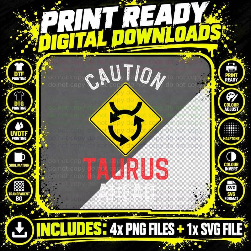 Funny Zodiac Horoscope Taurus Road Sign Traffic Signal Png SVG Digital Bundle