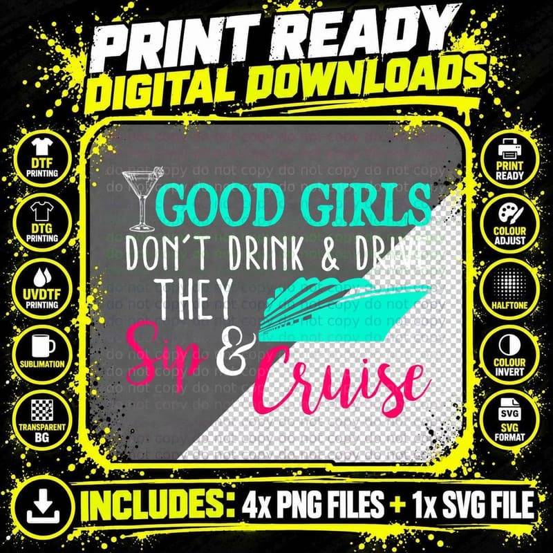 Girls Trip Cruise Drink Sip Funny Travel Vacation Png SVG Digital Bundle