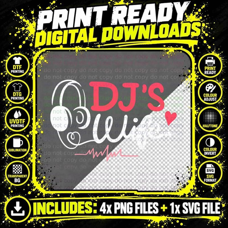 Headphones Disc Jockey Music Lover Funny Dj's Wife Png SVG Digital Bundle