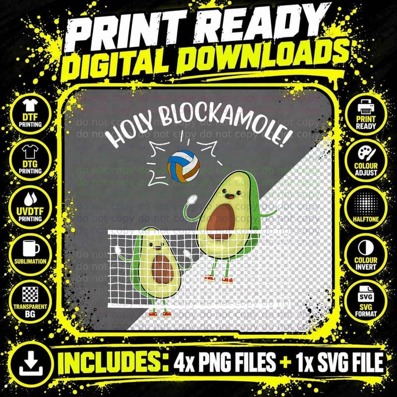 Holy Blockamole Funny Volleyball Block Avocado Teen Png SVG Digital Bundle