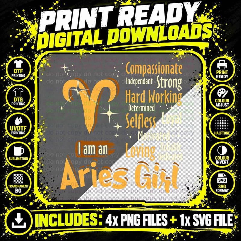 I Am an Aries Girl Zodiac Sign Women Funny T-Shirt Png SVG Digital Bundle