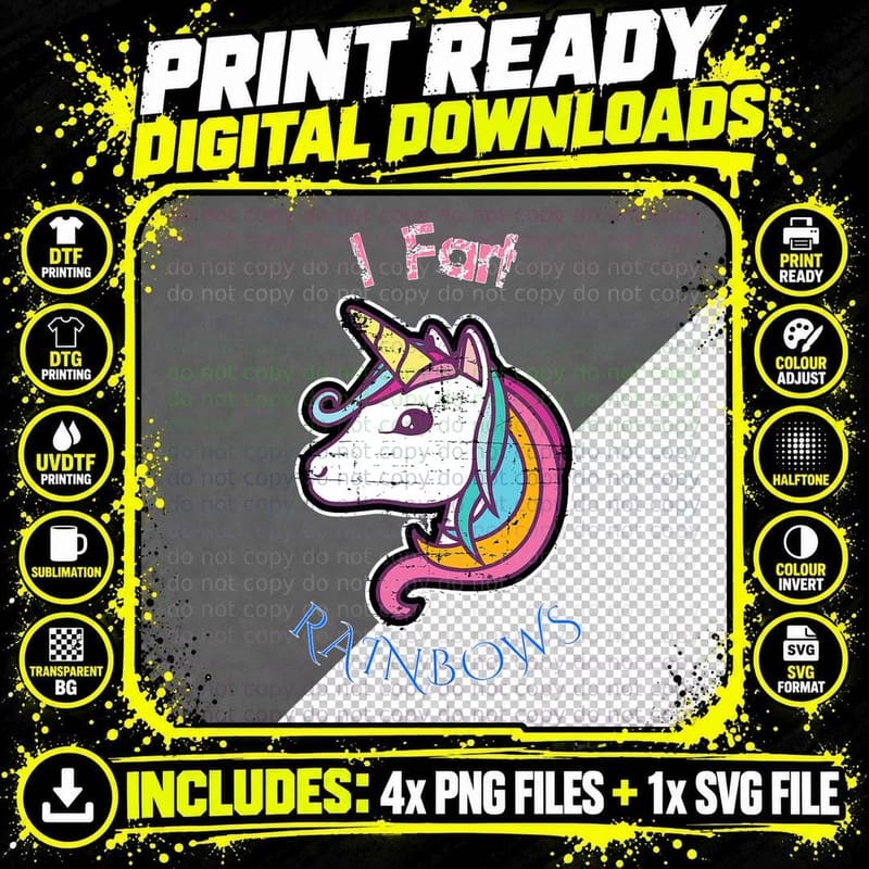 I Fart Rainbows Distressed Cute Funny Unicorn T-Shirt! Png SVG Digital Bundle