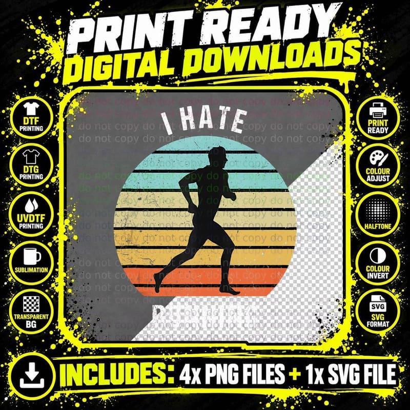 I Hate Running Funny Vintage Running Quote T-Shirt Png SVG Digital Bundle