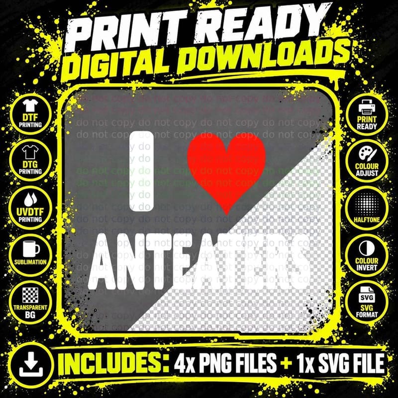 I Love Anteaters - Anteater Heart Cute Funny Zoo Animal Png SVG Digital Bundle