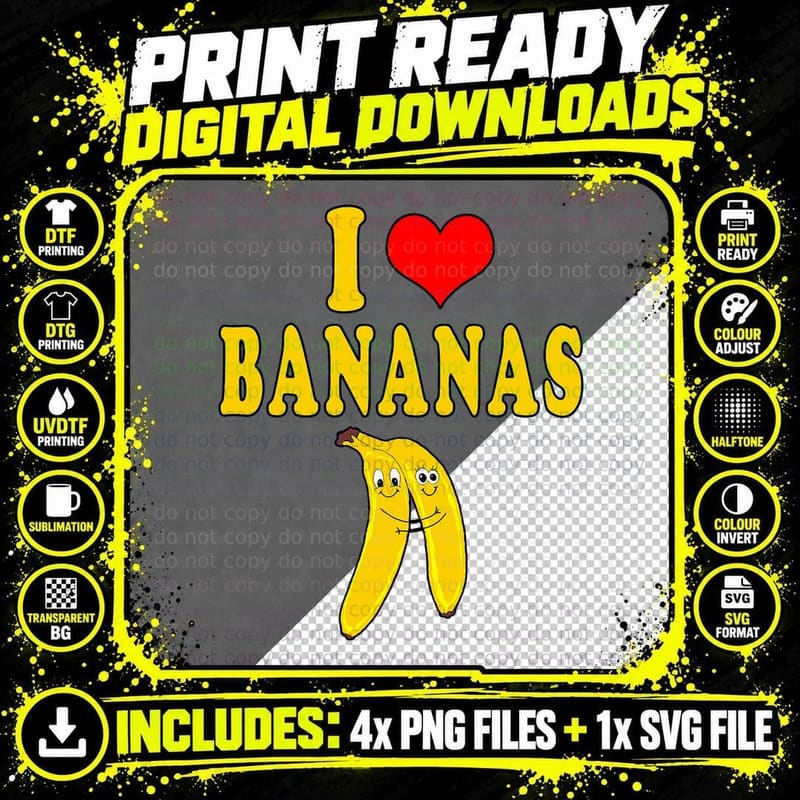 I Love Bananas Funny Costume Vegan T-Shirt Png SVG Digital Bundle