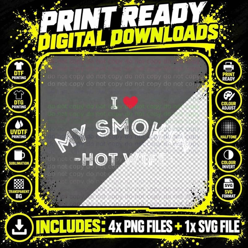 I Love My Smokin Hot Wife Funny Husband Matching Red Png SVG Digital Bundle