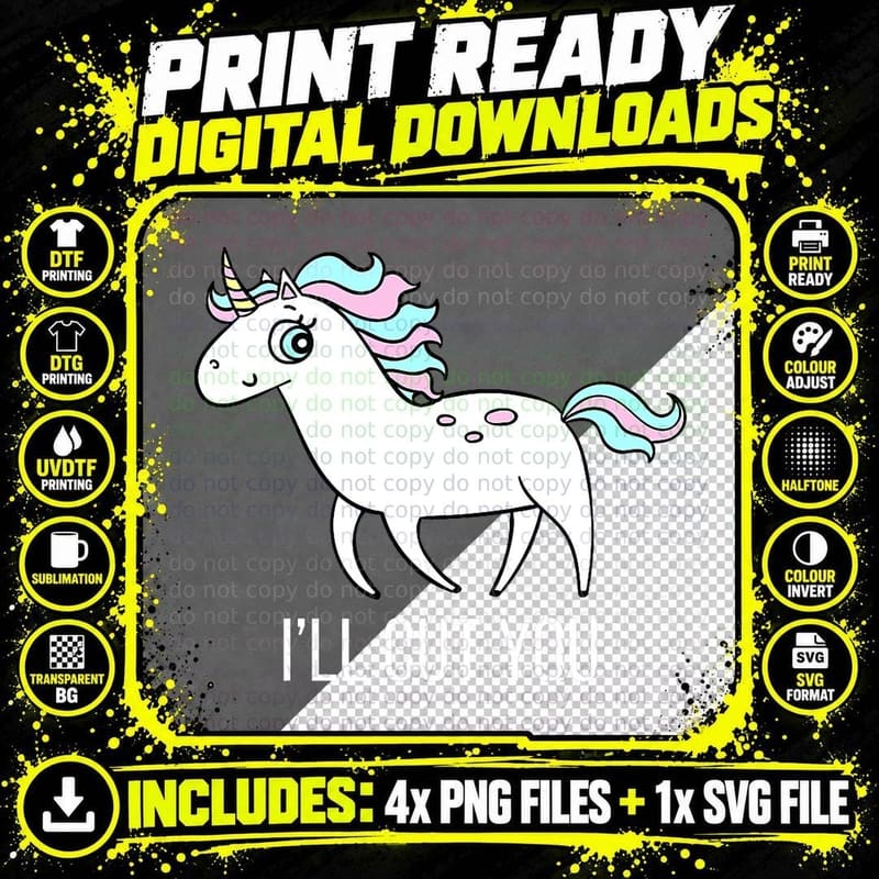 I'll Cut You! Funny Unicorn Humor T Gift T-Shirt Png SVG Digital Bundle