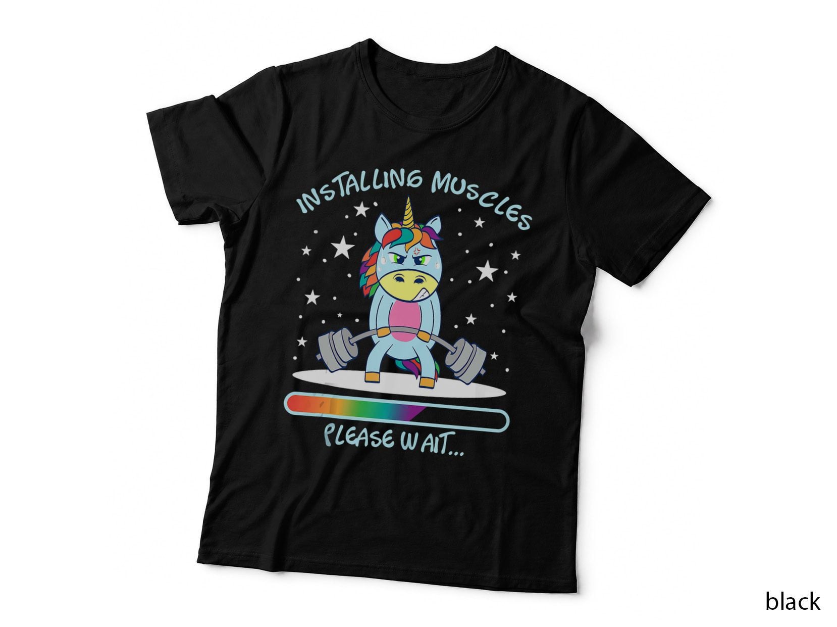 Installing Muscles Please Wait Funny Unicorn T-Shirt, Humor T-Shirt