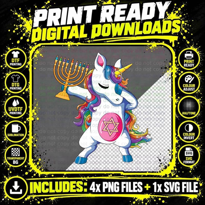 Jewnicorn Funny Hanukkah Unicorn Girl Women Pajamas Png SVG Digital Bundle