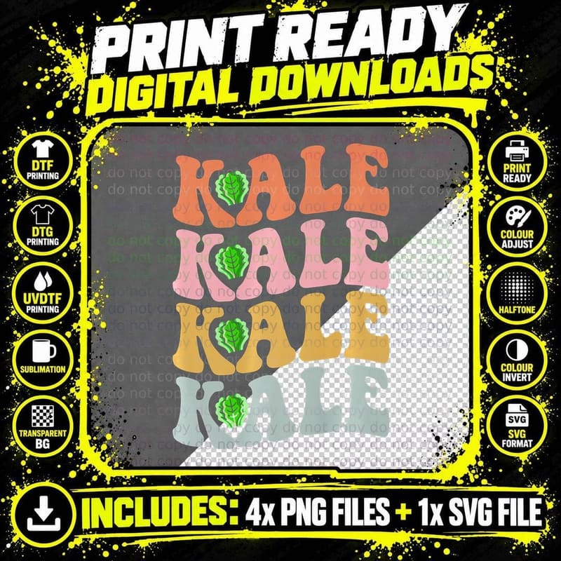 Kale Retro Women Mens Funny Vegetarian Vegan Gardening Png SVG Digital Bundle