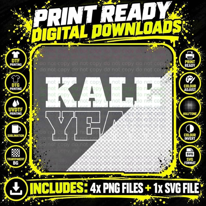 Kale Yeah Funny Vegan S Funny Design T-Shirt Png SVG Digital Bundle