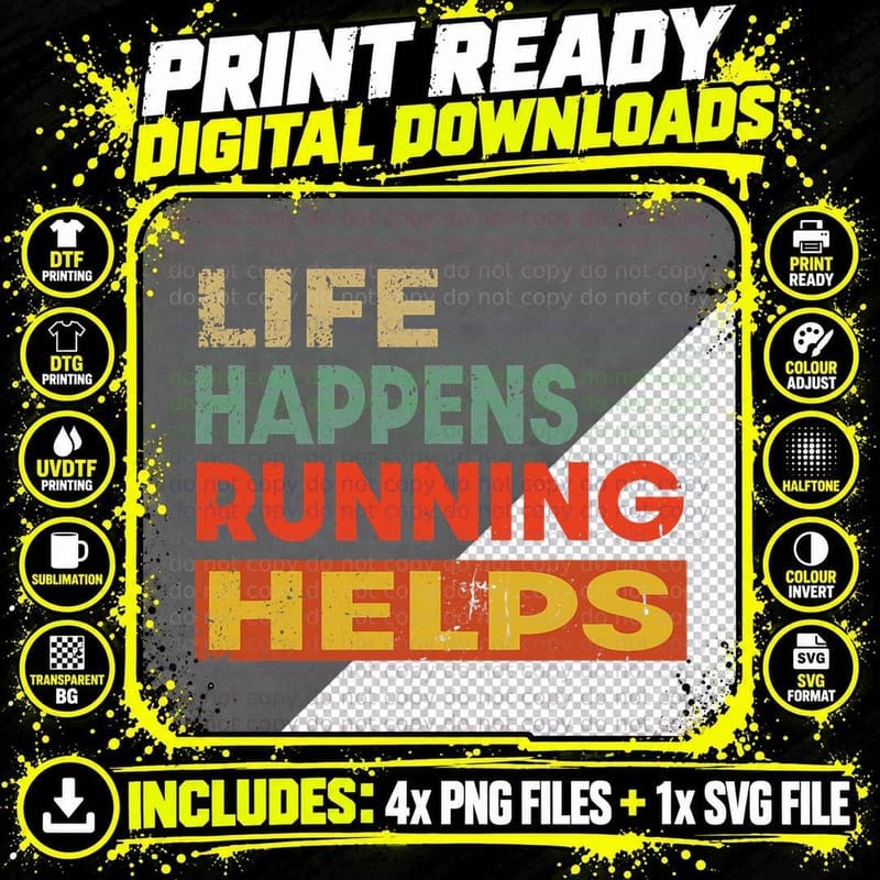 Life Happens Running Helps Funny Running Lover T-Shirt Png SVG Digital Bundle