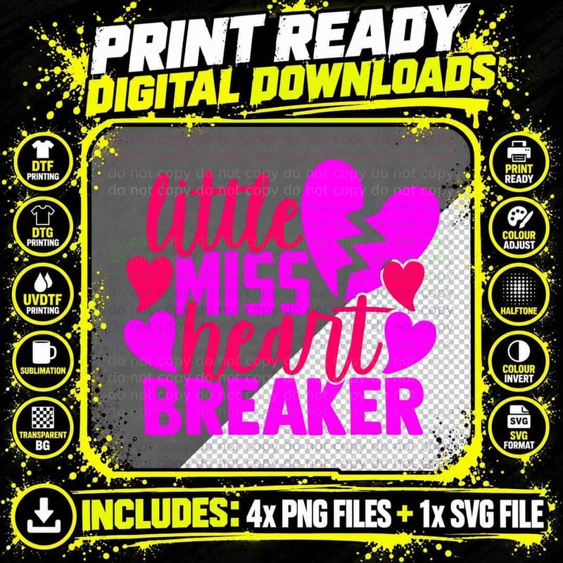 Little Miss Heartbreaker Funny Girls V Day Valentines Png SVG Digital Bundle
