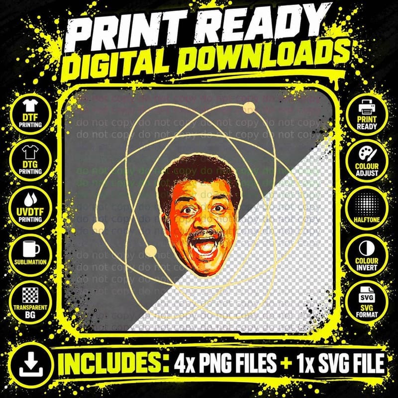 Neil Degrasse Tyson Atomic Neil Face - Funny Science Png SVG Digital Bundle