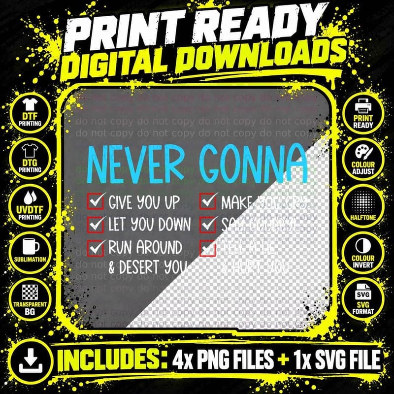 Never Gonna Funny Valentines Day Give You up Matching Png SVG Digital Bundle