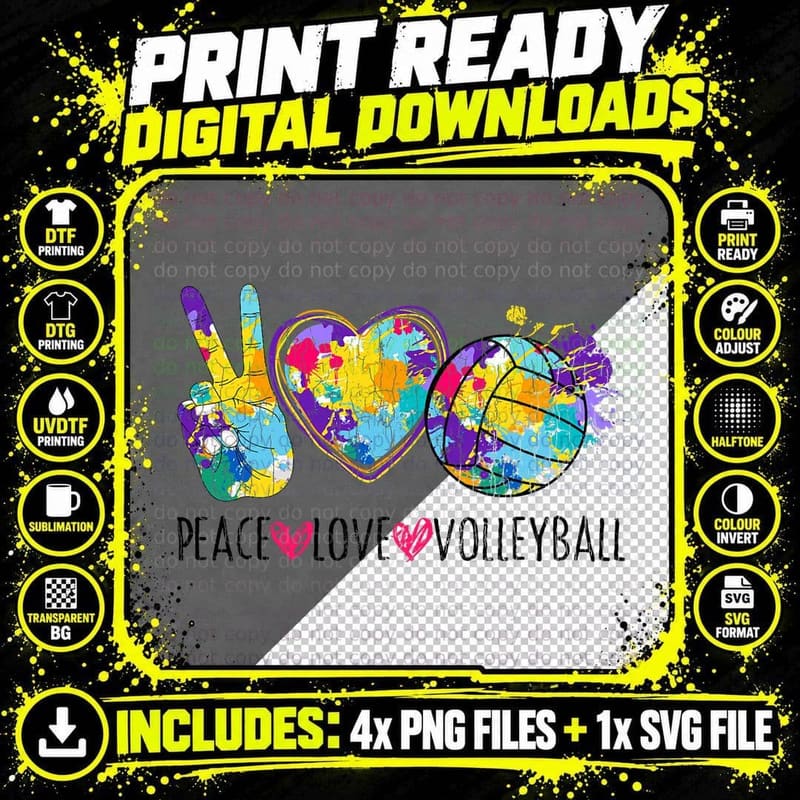 Peace Love Volleyball Funny Graphic for Player Coach Png SVG Digital Bundle