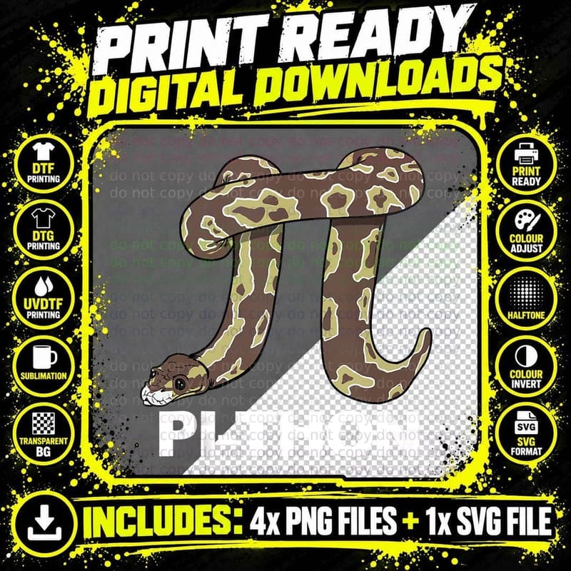 Pi-Thon Funny Pi Day Python Snake Pi-Thon T-Shirt Png SVG Digital Bundle