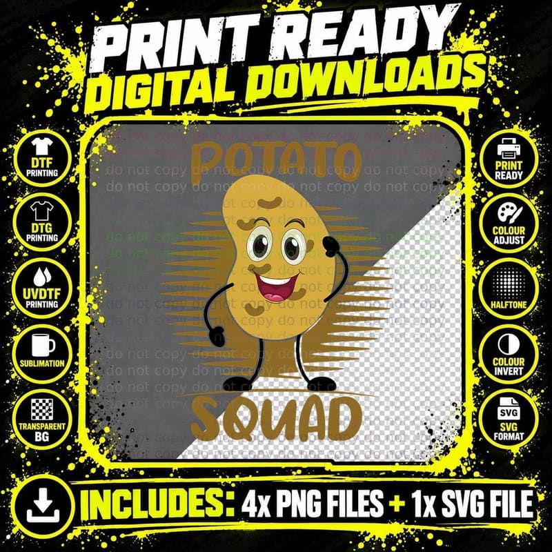 Potato SQUAD Funny Smiling Vegetarian Matching Potato Png SVG Digital Bundle