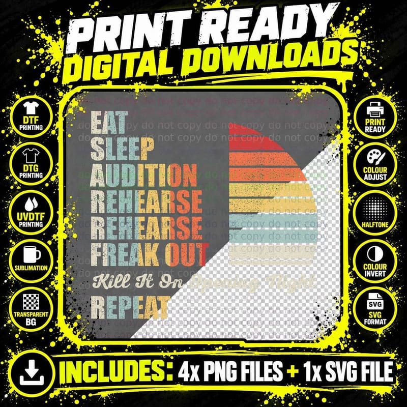 Retro Vintage Funny Theater Musical Life Eat Sleep Png SVG Digital Bundle